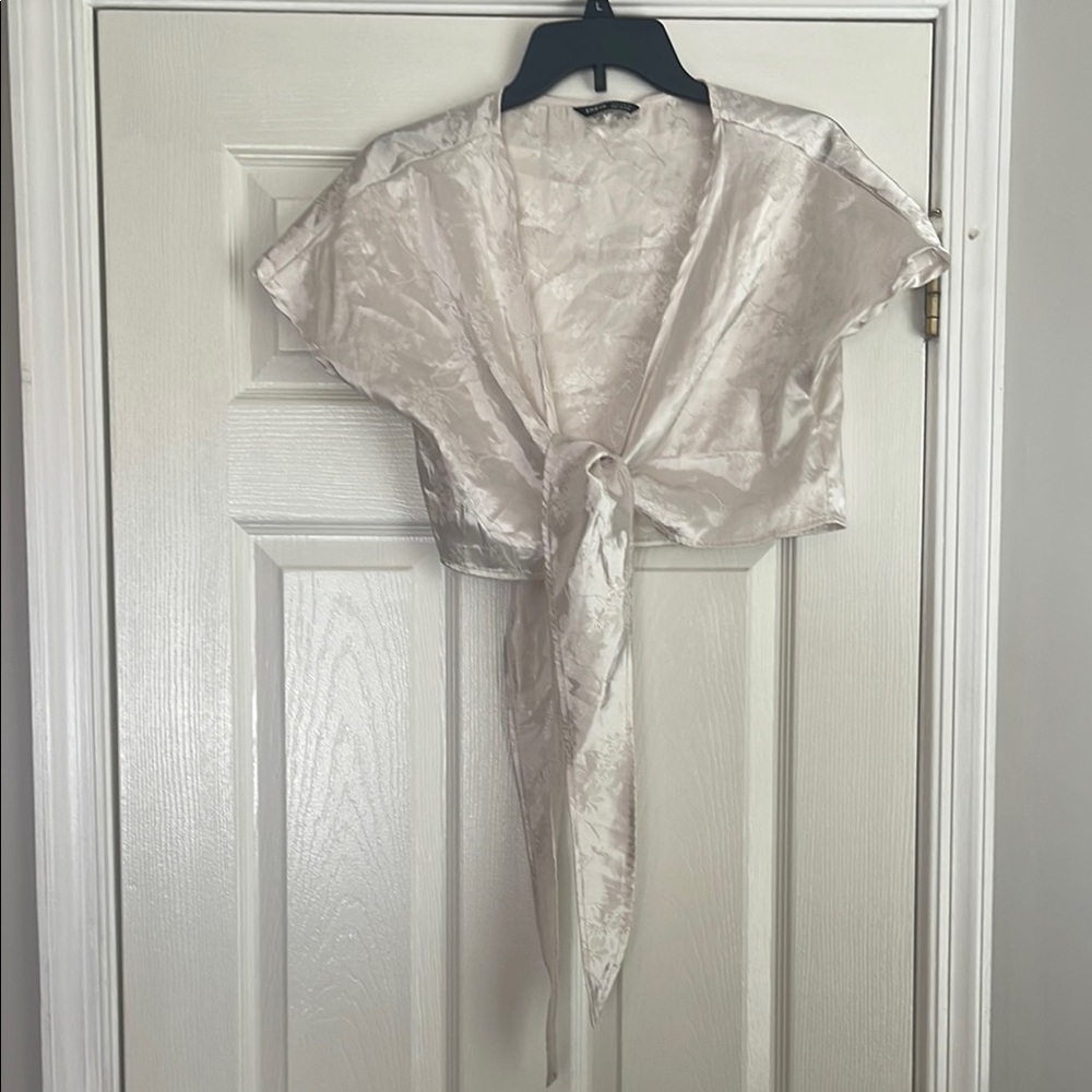 Elegant Cream Tie-Front Top